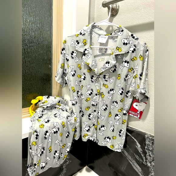 Peanuts Other - Snoopy Peanuts Women’s Medium Pajama Set Button up top and drawstring pants Gray